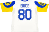 RAMS ISAAC BRUCE AUTOGRAPHED SIGNED WHITE JERSEY "HOF 20" BECKETT WITNESS 230163