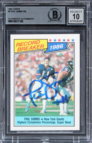 Giants Phil Simms Signed 1987 Topps #8 RB Card Auto Graded 10! BAS Slabbed