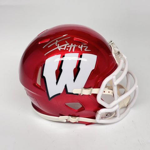 T.J. WATT AUTOGRAPHED SIGNED WISCONSIN BADGERS MINI HELMET BECKETT STEELERS
