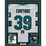 Framed Autographed/Signed Logan Couture 35x39 San Jose White Jersey JSA COA