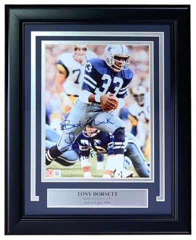 Tony Dorsett Signed Framed 8x10 Dallas Cowboys Photo HOF 94 BAS