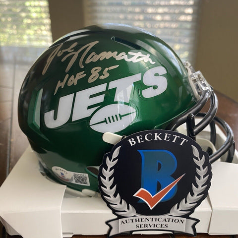 Joe Namath Autographed Signed New York Jets Mini Helmet HOF 85 Beckett