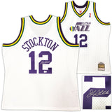 JAZZ JOHN STOCKTON AUTOGRAPHED WHITE M&N 1991-92 JERSEY XXL BECKETT 224337