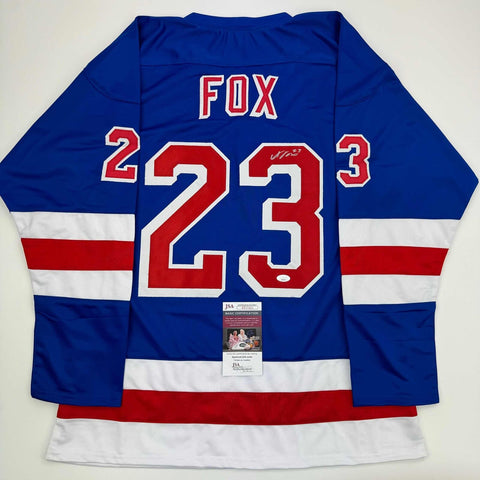 Autographed/Signed Adam Fox New York Blue Hockey Jersey JSA COA