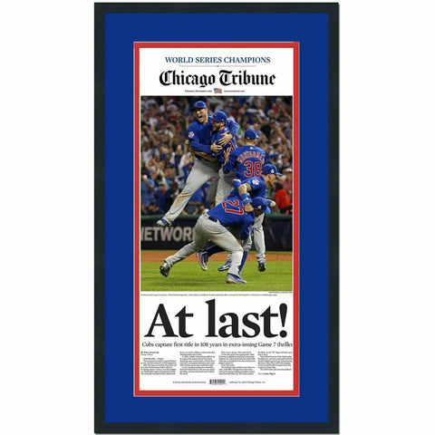 Framed Chicago Tribune At Last Cubs 2016 World Series Newspaper 17x27 Photo