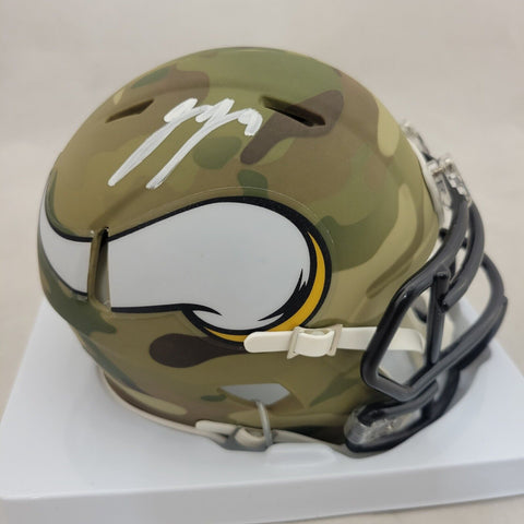 JJ MCCARTHY SIGNED MINNESOTA VIKINGS CAMO SPEED MINI HELMET BECKETT QR