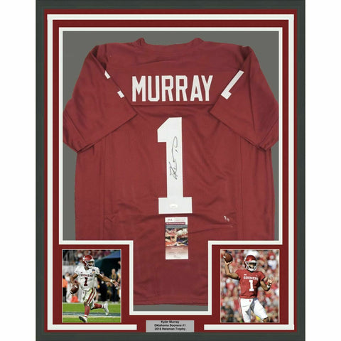 FRAMED Autographed/Signed KYLER MURRAY 33x42 Oklahoma Maroon Jersey JSA COA Auto