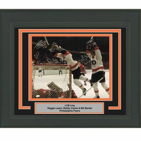 FRAMED Autographed/Signed LCB LINE Leach Bobby Clarke Barber 16x20 Photo JSA COA