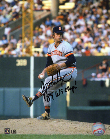 Milt Wilcox Signed Tigers Pitching Action 8x10 Photo w/84 WSC - (SCHWARTZ COA)