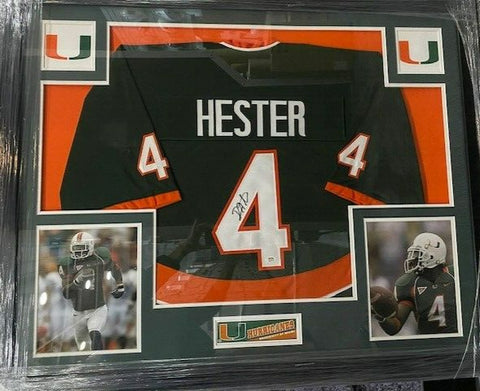 Devin Hester Signed Miami Hurricanes 35"x 43" Framed Jersey (Beckett Bears WR/KR