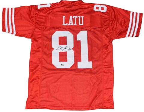 CAMERON LATU SIGNED SAN FRANCISCO 49ERS #81 RED JERSEY BECKETT