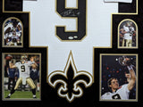 FRAMED IN SUEDE NEW ORLEANS SAINTS DREW BREES AUTOGRAPHED SIGNED JERSEY JSA COA