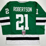 Autographed/Signed Jason Robertson Dallas Green Hockey Jersey JSA COA