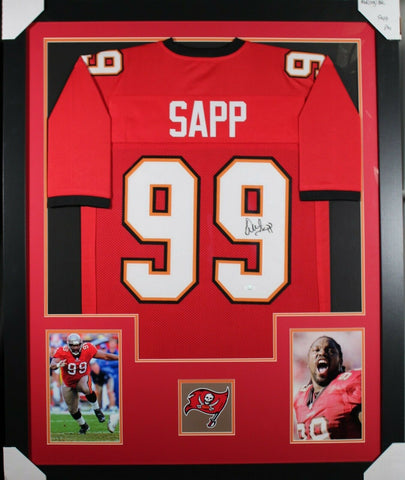 WARREN SAPP (Buccaneers red TOWER) Signed Autographed Framed Jersey JSA