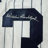 Framed Autographed/Signed Willie Randolph 33x42 NY Pinstripe Jersey BAS COA