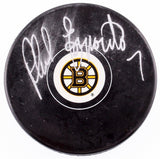 Phil Esposito Signed Boston Bruins Logo Hockey Puck (MAB Holo) 717 NHL Goals