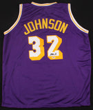 Magic Johnson Signed Los Angeles Lakers Purple Jersey (PSA/DNA COA) 5xNBA Champ