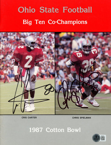 Cris Carter & Chris Spielman Signed 1987 Cotton Bowl Program Beckett 46366