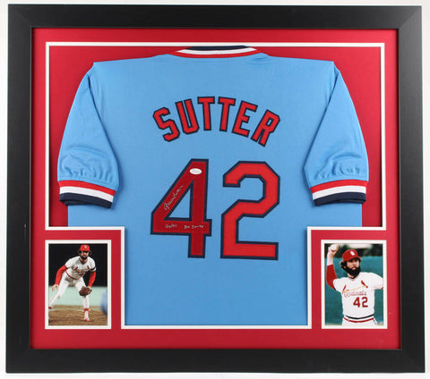 Bruce Sutter Signed Cardinals 31x35 Framed Jersey Inscribed "HOF 06" (JSA Holo)