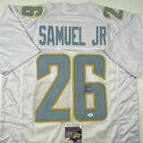 Autographed/Signed ASANTE SAMUEL JR. Los Angeles White Football Jersey JSA COA