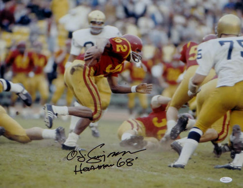 O. J. Simpson Signed USC Trojans 16x20 Running Photo w/ Heisman- JSA-W Auth