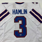 Autographed/Signed Damar Hamlin Buffalo White Football Jersey Beckett BAS COA