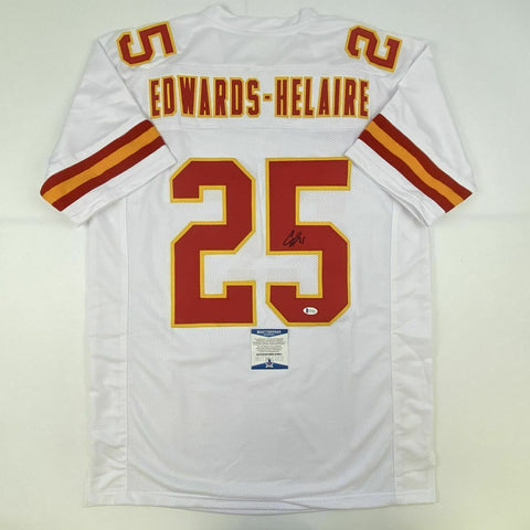 Autographed/Signed CLYDE EDWARDS-HELAIRE Kansas City White Jersey Beckett COA