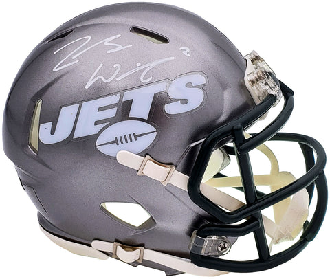 ZACH WILSON AUTOGRAPHED JETS FLASH SILVER SPEED MINI HELMET BECKETT QR 198873