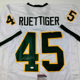 Autographed/Signed Rudy Ruettiger Notre Dame White/Green College Jersey JSA COA