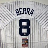 Autographed/Signed Yogi Berra New York Pinstripe Baseball Jersey JSA COA