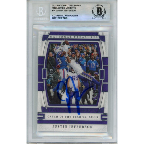 Justin Jefferson Autographed 2022 National Treasures #TM-JJE Card Beckett 43833