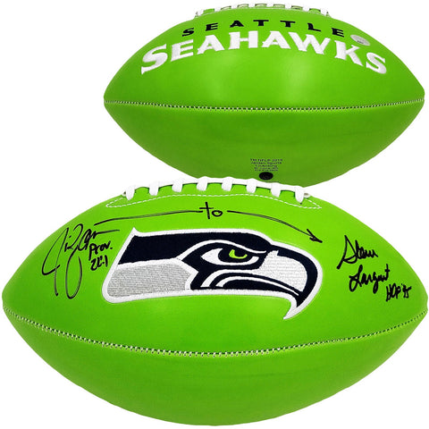 STEVE LARGENT & JIM ZORN AUTOGRAPHED SEAHAWKS GREEN LOGO FOOTBALL MCS 210467