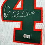 Framed Autographed/Signed Michael Irvin 35x39 Miami White Jersey Beckett BAS COA