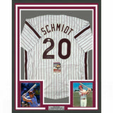 FRAMED Autographed/Signed MIKE SCHMIDT HOF 95 33x42 Pinstripe Jersey JSA COA