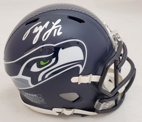 TYLER LOCKETT AUTOGRAPHED SEAHAWKS SPEED MINI HELMET IN SILVER MCS HOLO 182260