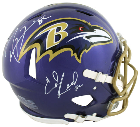 Ravens Ray Lewis & Ed Reed Signed Flash F/S Speed Proline Helmet BAS Wit