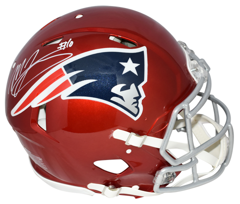 MAC JONES AUTOGRAPHED NEW ENGLAND PATRIOTS FLASH AUTHENTIC SPEED HELMET BECKETT