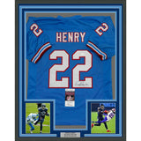 Framed Autographed/Signed Derrick Henry 35x39 Tennessee Retro Jersey JSA COA