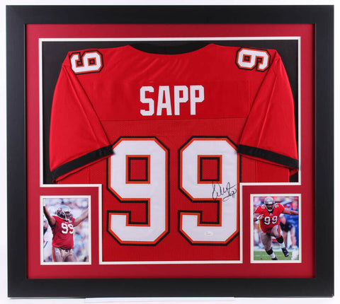 Warren Sapp Signed Buccaneers 31x35 Custom Framed Jersey (JSA) Tampa Bay D.T.