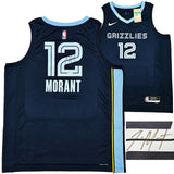 MEMPHIS GRIZZLIES JA MORANT SIGNED DARK BLUE NIKE ICON JERSEY 52 BECKETT 218579