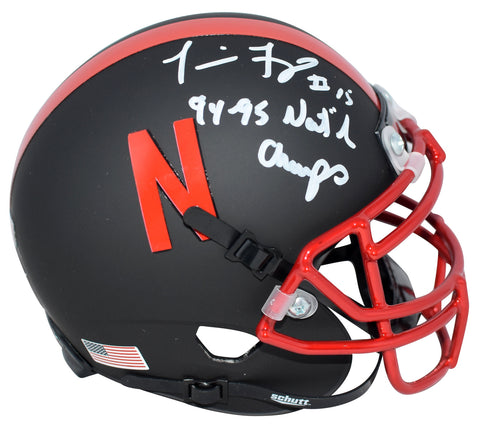 TOMMIE FRAZIER SIGNED NEBRASKA CORNHUSKERS BLACK MINI HELMET W/ 94-95 CHAMPS