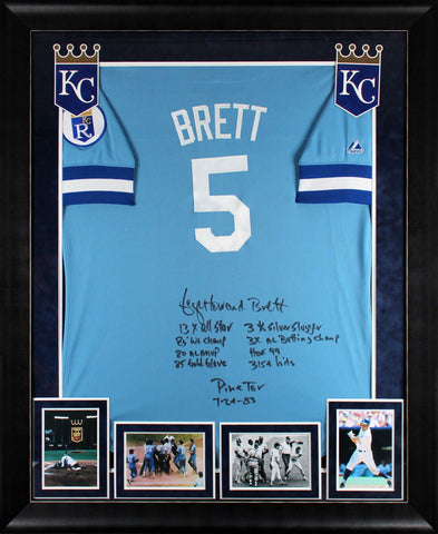 Royals George Brett "9x Inscribed Stat" Signed & Framed Blue Majestic Jersey BAS