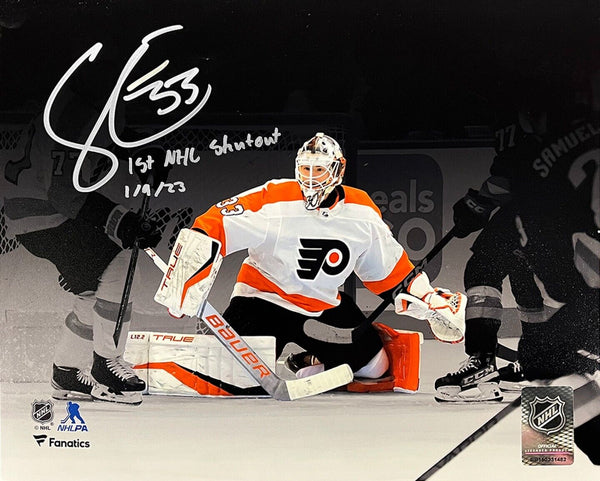 Samuel Ersson 1st Shutout Flyers Autographed Signed 16x20 Black Photo JSA PSA