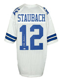 Roger Staubach Signed/Autographed Cowboys White Football Jersey Beckett 148040