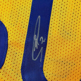 Framed Autographed/Signed Stephen Steph Curry 33x42 Yellow Jersey JSA COA