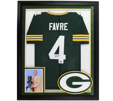 Brett Favre Signed Green Bay LED Framed Custom Green Jersey