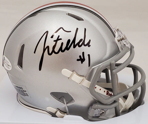 JUSTIN FIELDS AUTOGRAPHED OHIO STATE SILVER SPEED MINI HELMET BECKETT 189797