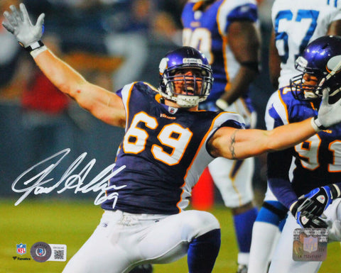 Jared Allen Autographed Minn Vikings Celebration 8x10 FP Photo- Beckett W *White