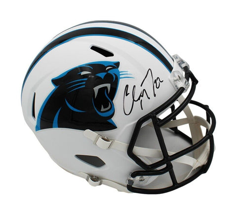 Christian McCaffery Signed Carolina Panthers Speed Full Size Flat White Helmet