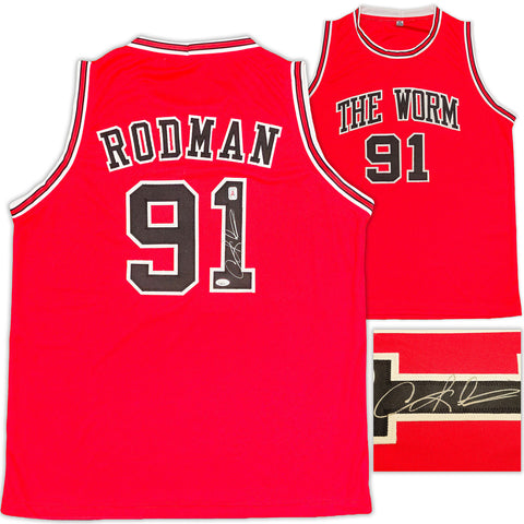 CHICAGO BULLS DENNIS RODMAN AUTOGRAPHED SIGNED RED JERSEY JSA STOCK #237056